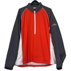 FootJoy FJ Golf Windbreaker Jacket Mens XL Half Zip Pullover Red Gray Colorblock